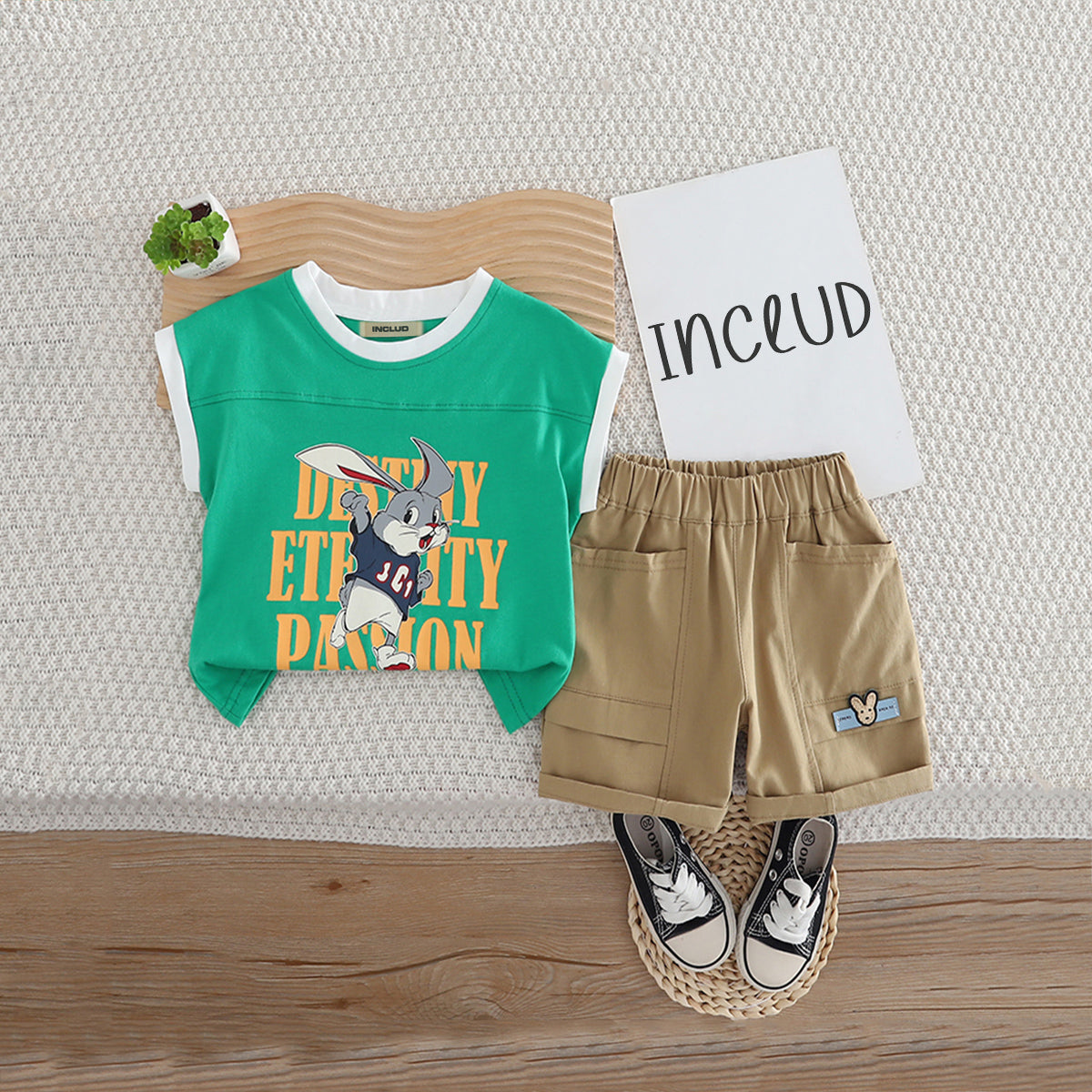 Boys Green Graphic Extended Shoulder T-Shirt With Shorts Set 2 pc. Sets