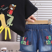 Boys Black Animal Applique Short Sleeve T-Shirt With Denim Shorts Sets 2 pc. Sets