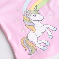 Girls Pink Unicorn Printed T-Shirt With Printed Shorts Sets 2 pc. Sets