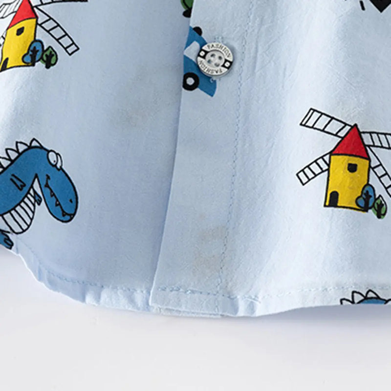 Boys Sky Blue Printed Short Sleeves Shirt Shirts