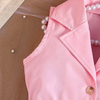 Girls Pink Sleeveless Blazer Dresses With Tulle Ruffles Hem Casual Dresses