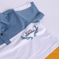 Boys Multicolor Typographic Printed Polo T-Shirt With Elasticated Shorts Sets Sets