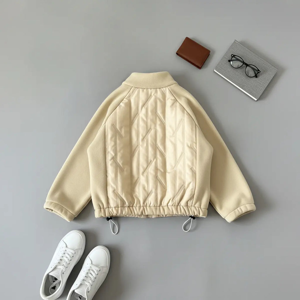 Girls Yellow Raglan Sleeves Zip-up Jacket Coats & Jackets