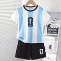 Boys White Striped Print Short Sleeve T-Shirt With Shorts Sets 2 pc. Sets White 3-4 Y