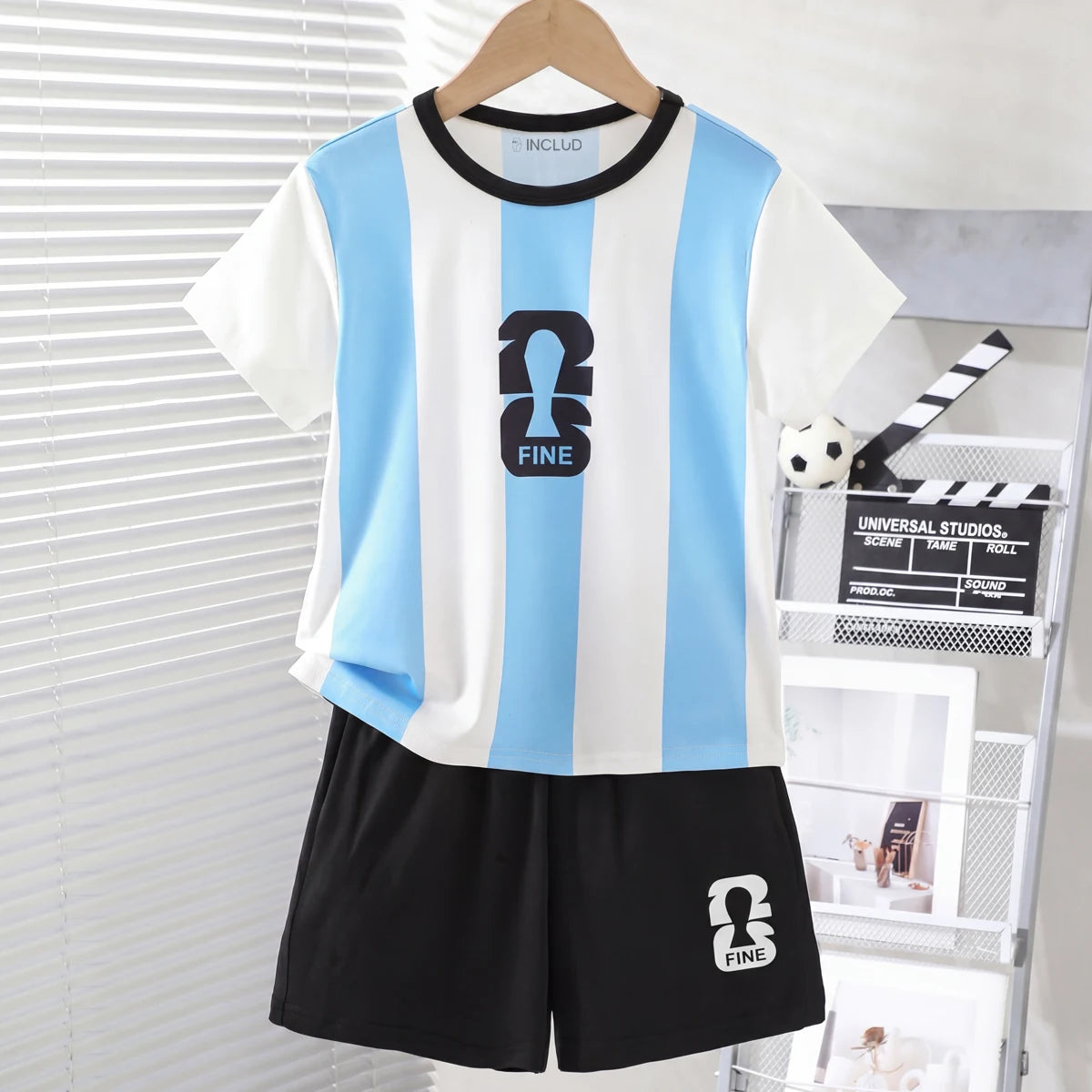 Boys White Striped Print Short Sleeve T-Shirt With Shorts Sets 2 pc. Sets White 3-4 Y