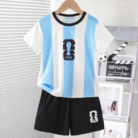Boys White Striped Print Short Sleeve T-Shirt With Shorts Sets 2 pc. Sets White 3-4 Y