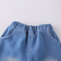 Boys Dark Grey Letter G Printed T-Shirt With Denim Shorts Set Sets