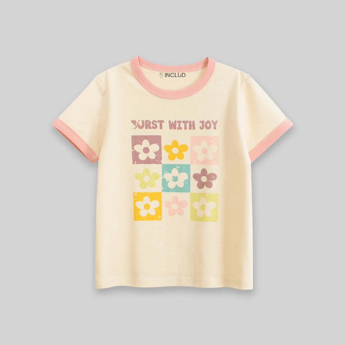 Girls Cream Floral Print Short Sleeve T-Shirt Tshirts