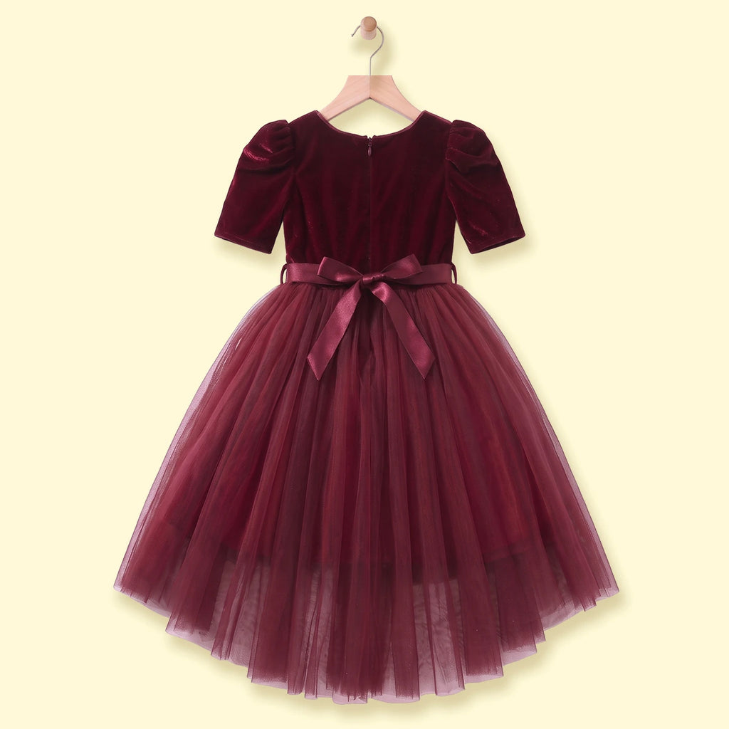 Girls Burgundy High-Low Party Dress Party Dresses