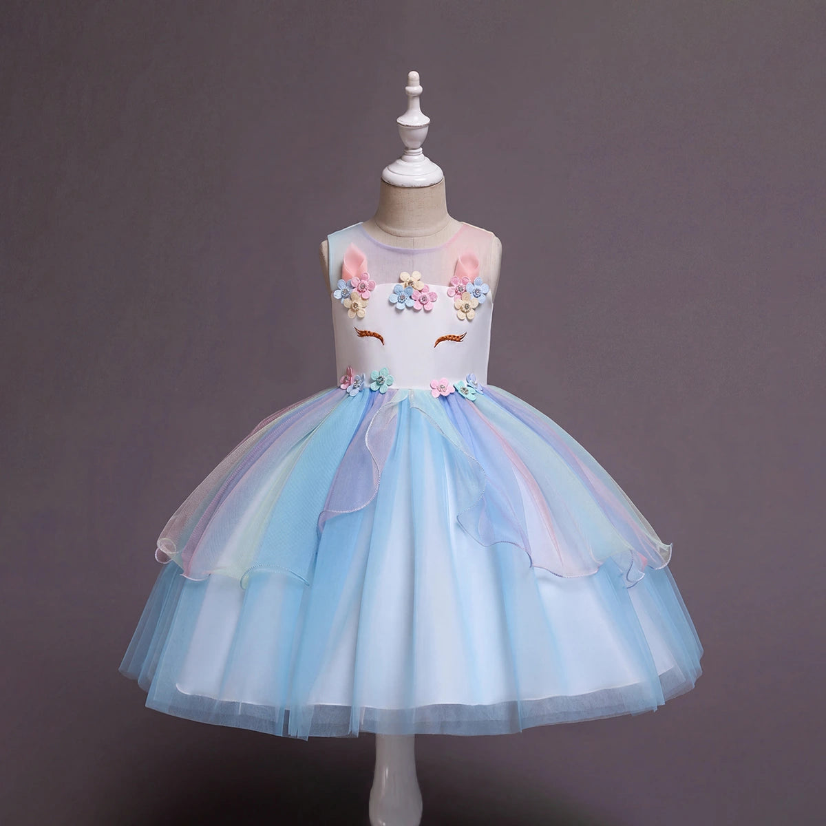 Girls Light Blue Floral Applique Sleeveless Fit & Flare Party Wear Dress Party Dresses Light Blue 2-3 Y