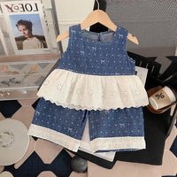 Girls Blue Polka Dot Print Sleeveless Peplum Top With Pants Sets 2 pc. Sets Blue 1-2 Y