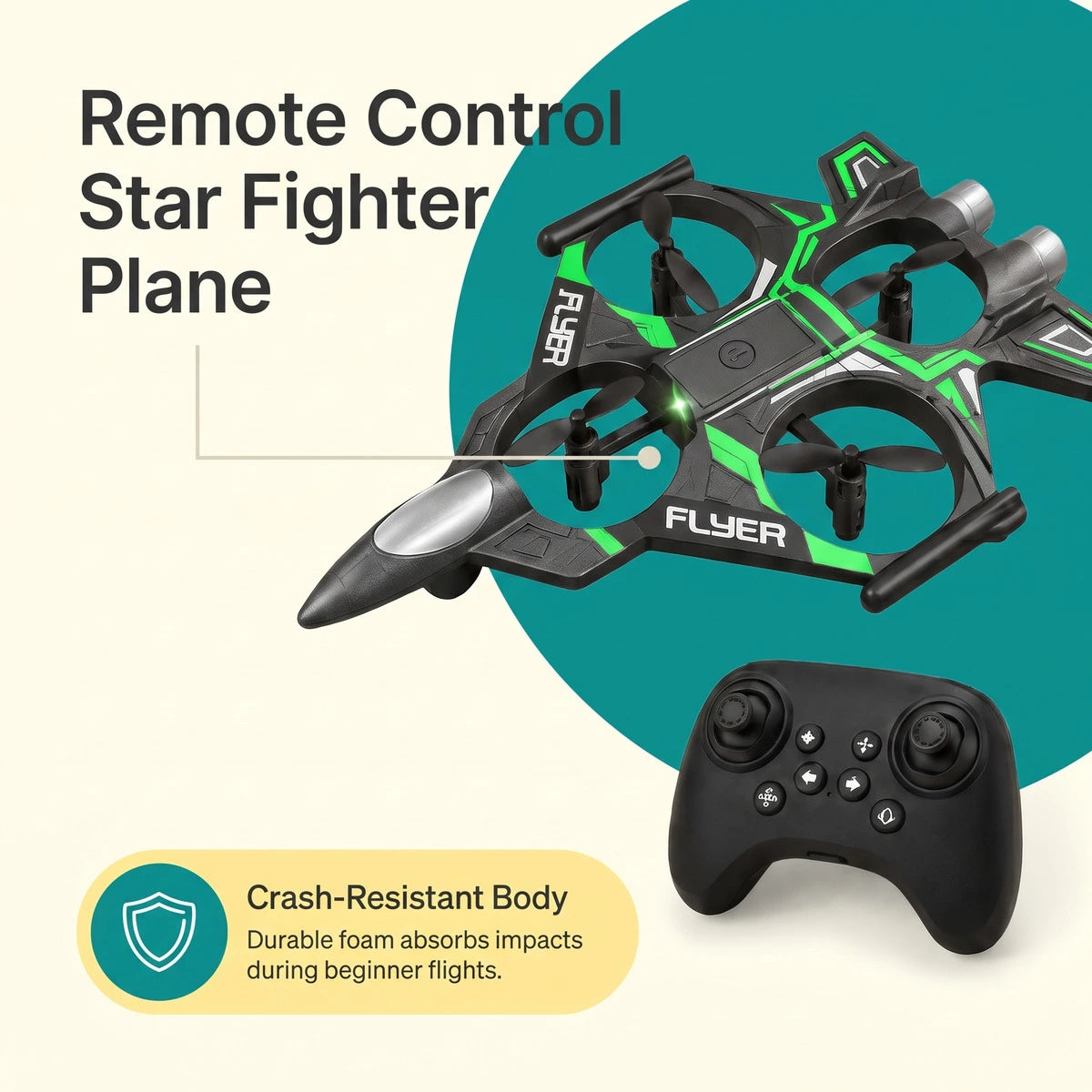Remote Control Star Fighter Plane with Bright LED Lights Wireless Controller Stable Flying RC Toy for Kids Trending Accessories