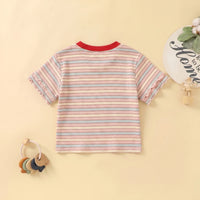 Girls Multicolor Puppy Striped Print Short Sleeve T-Shirt Tshirts