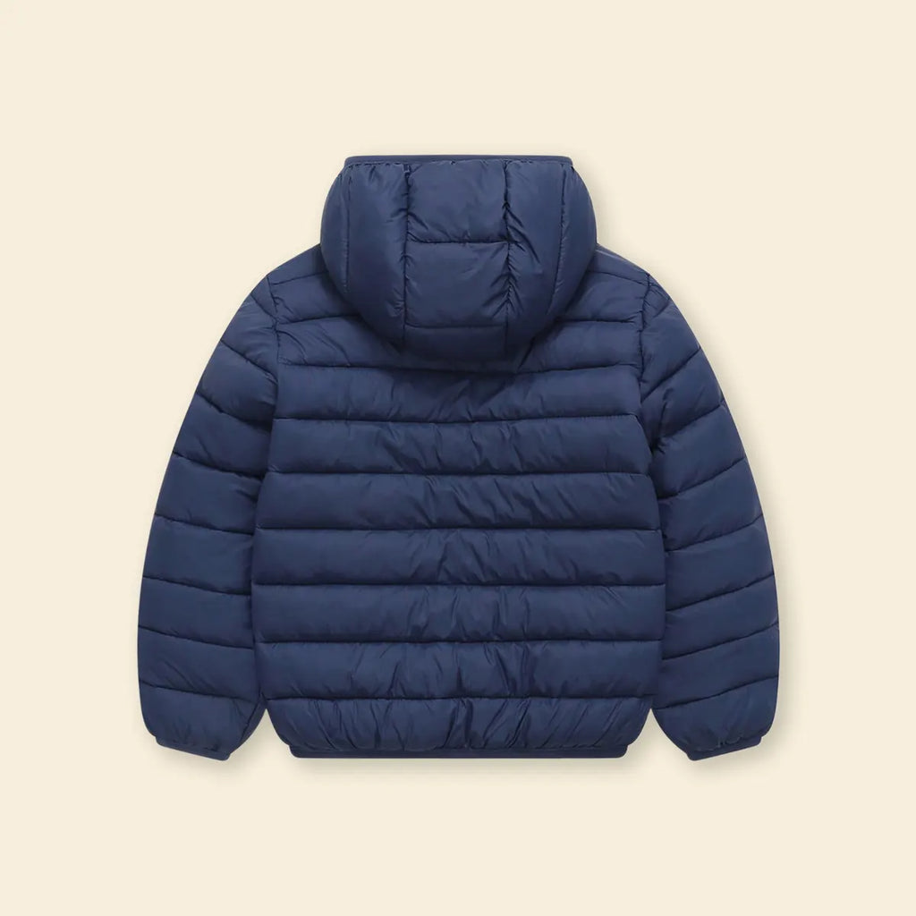 Boys Navy Blue Hooded Puffer Jacket With Long Sleeves Coats & Jackets