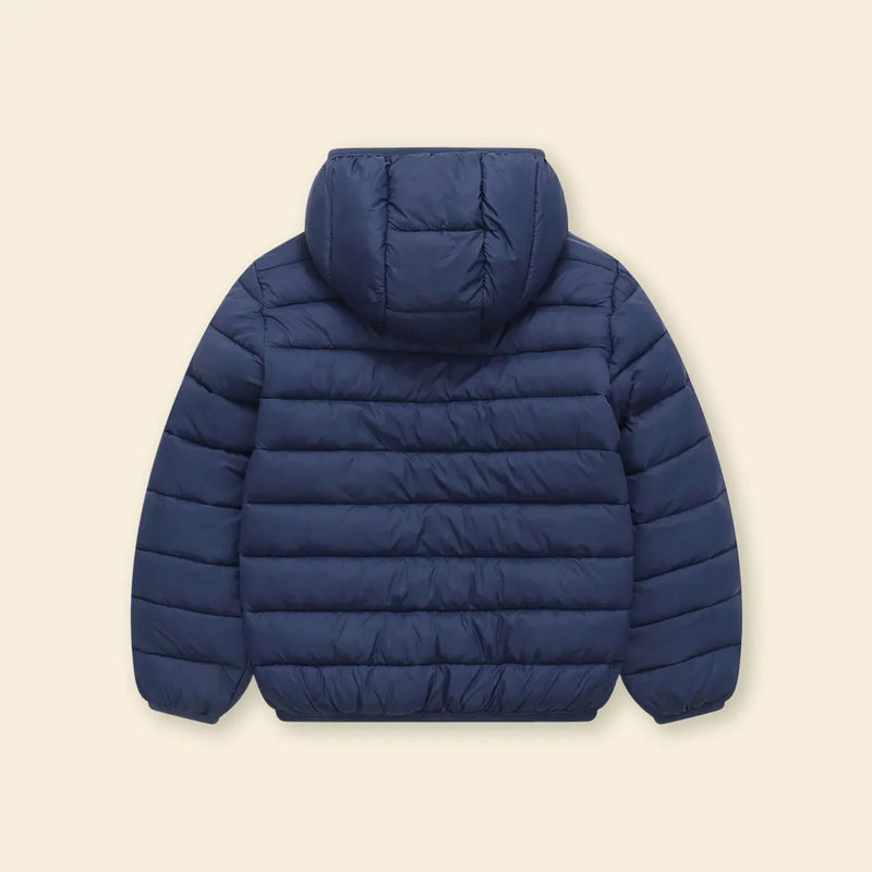 Boys Navy Blue Hooded Puffer Jacket With Long Sleeves Coats & Jackets