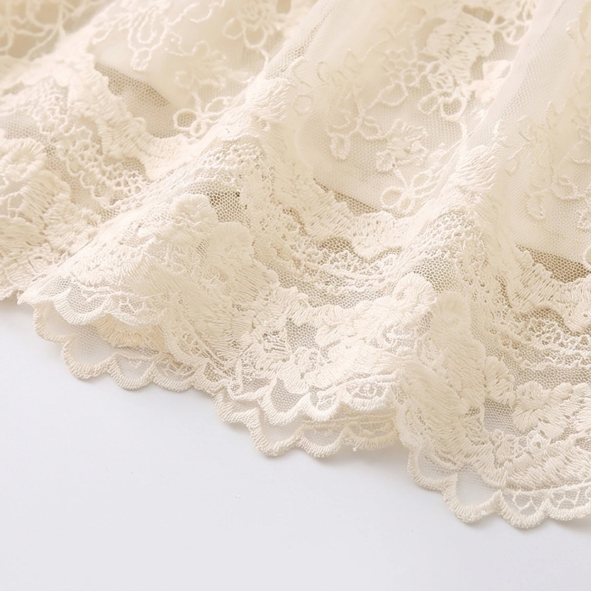 Girls Cream Floral Lace Long Sleeve A-Line Dress Casual Dresses