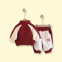 Boys Maroon Striped Jacket & Joggers With T-Shirt Sets 3 pc. Sets