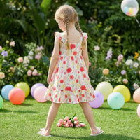 Girls Red Floral Print Tiered Dress With Flutter Sleeves Casual Dresses