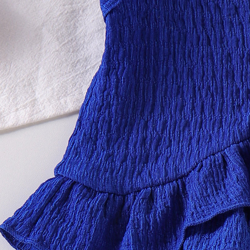 Girls Blue Textured Sleeveless Ruffle Top With Shorts Sets 2 pc. Sets