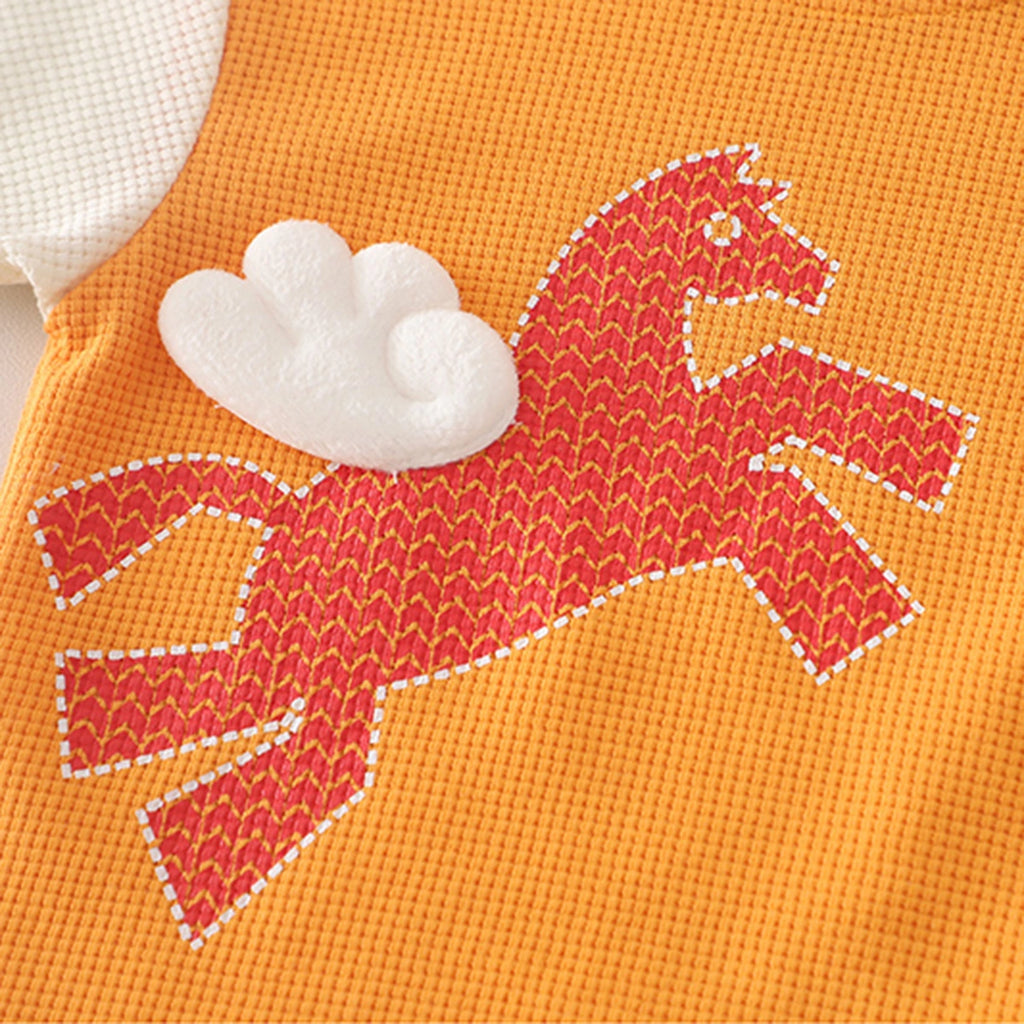 Boys Orange Horse Cartoon Print T-Shirt & Shorts Co-ord Sets Sets