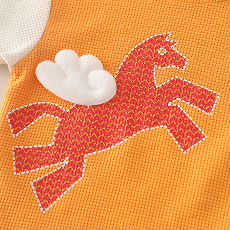 Boys Orange Horse Cartoon Print T-Shirt & Shorts Co-ord Sets Sets