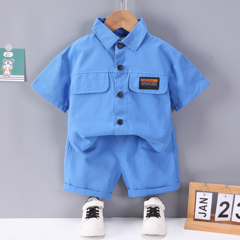 Boys Blue Double Flap Shirt With Shorts Sets Blue 1-2 Y 