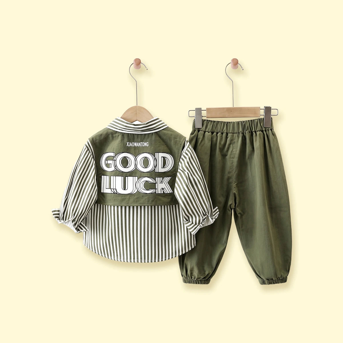Boys Green Striped Long Sleeve Shirt With Pants Sets 2 pc. Sets