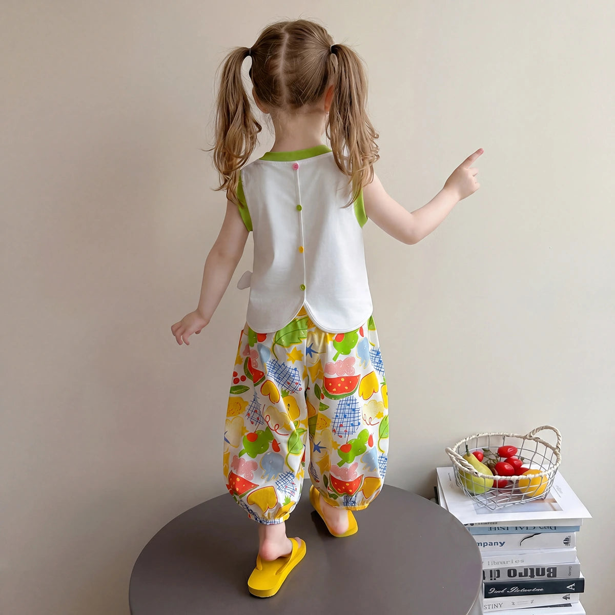 Girls White Hello Kitty Watermelon Print Top With Balloon Pants Sets Sets