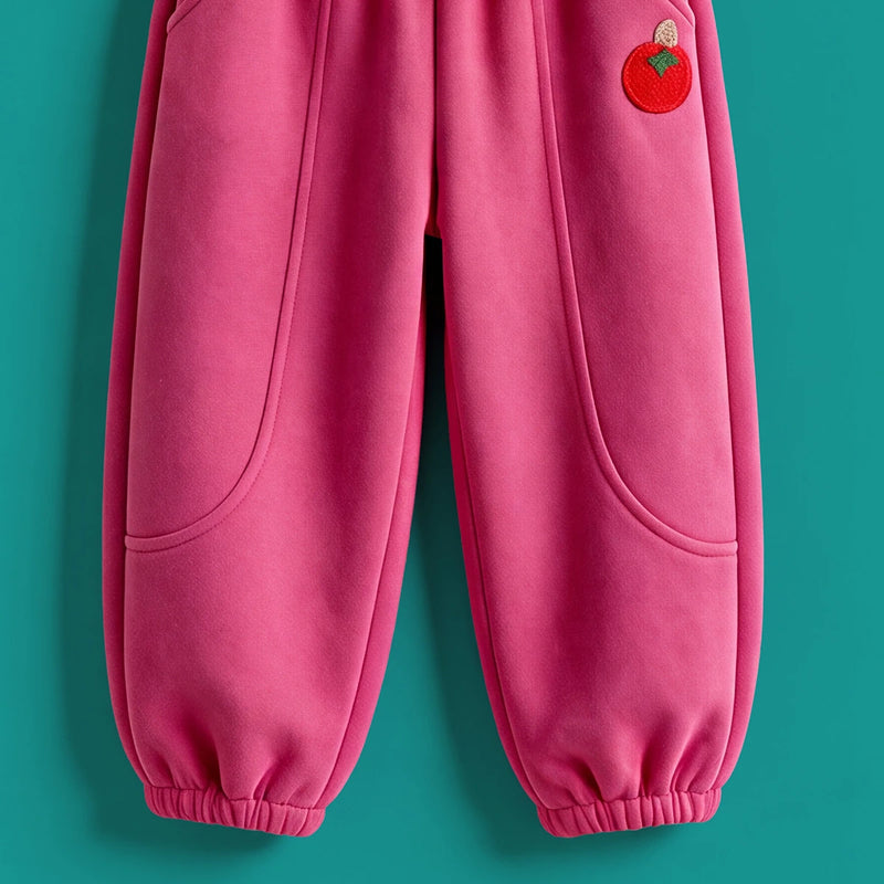 Girls Fuchsia Graphic Ruffled Sweatshirt With Joggers Sets Sets