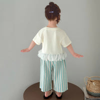 Girls Cream Graphic Round Neck Top with Elasticated Pants Set Sets