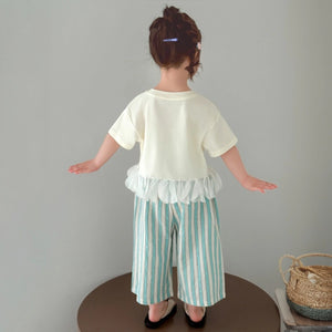 Girls Cream Graphic Round Neck Top with Elasticated Pants Set Sets
