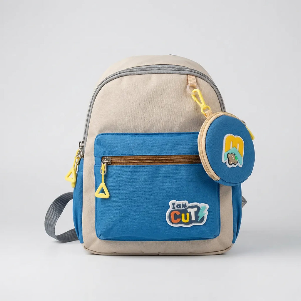 Kids Blue Cotton School Backpack with Round Pouch Trending Accessories Blue Onesize
