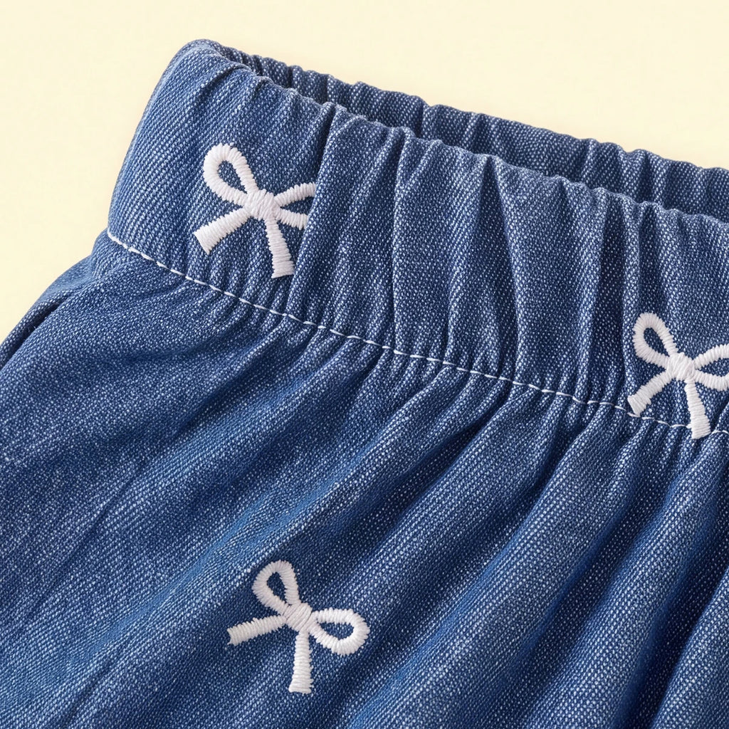 Girls Blue Bow Print Elasticated Tiered Skirt Skirts