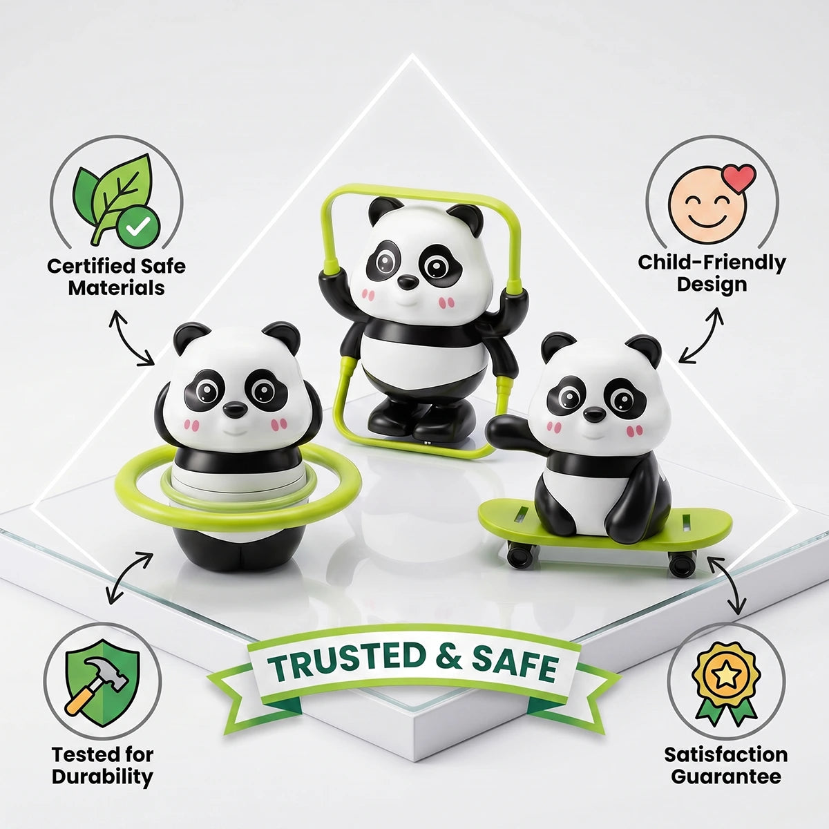 3 Naughty Pandas, Unlimited Fun, 3 in-1 Moving Panda Toy Set for Kids Trending Accessories