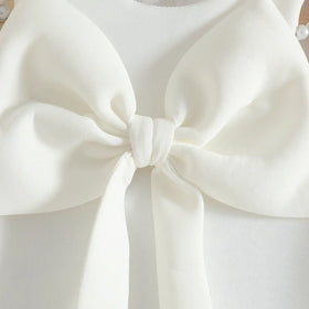Girls White Sleeveless Large Bow Applique A-line Party Wear Dress Party Dresses