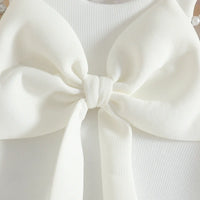 Girls White Sleeveless Large Bow Applique A-line Party Wear Dress Party Dresses
