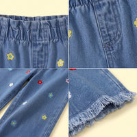 Girls Blue Floral Embroidered Jeans Jeans