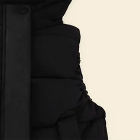 Girls Black Sleeveless Bear Ear On Hood Quilted Zip-up Jacket Coats & Jackets