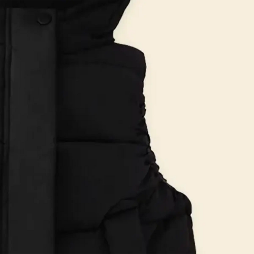 Girls Black Sleeveless Bear Ear On Hood Quilted Zip-up Jacket Coats & Jackets