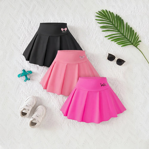 Girls Multicolor Bow Print Pleated Skorts Pack Of 3 Skirts Multicolor 7-8 Y