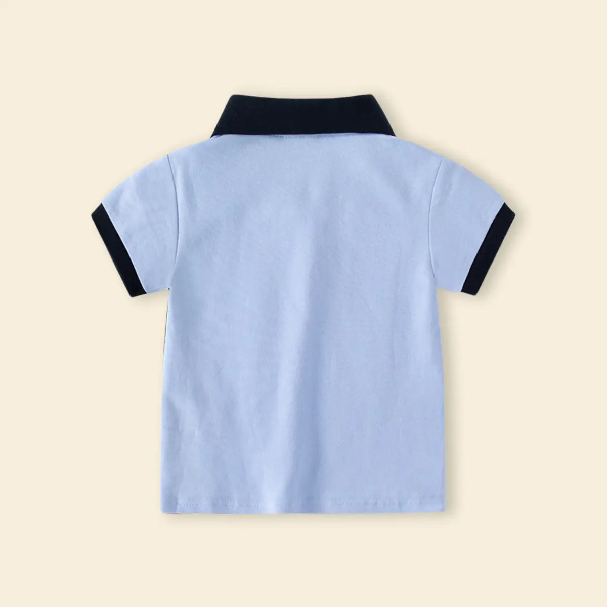 Boys Sky Blue Color-blocked Polo T-Shirt With Short Sleeves Tshirts