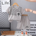 Boys Grey Typography Printed Front Pocket T-Shirt With Shorts Set 2 pc. Sets Grey 2-3 Y