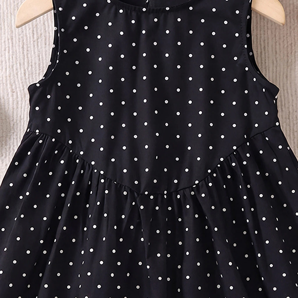 Girls Black Polka Dot print Sleeveless A-Line Dress Casual Dresses