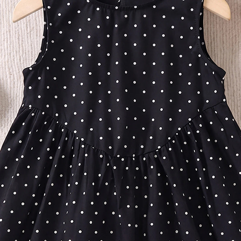 Girls Black Polka Dot print Sleeveless A-Line Dress Casual Dresses