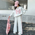 Girls Light Grey Butterfly Applique Oversized Sweatshirt With Pants Sets Sets Light Grey 5-6 Y