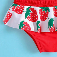 Girls Red Strawberry Printed Top With Ruffled Briefs Swimwear Sets Sets