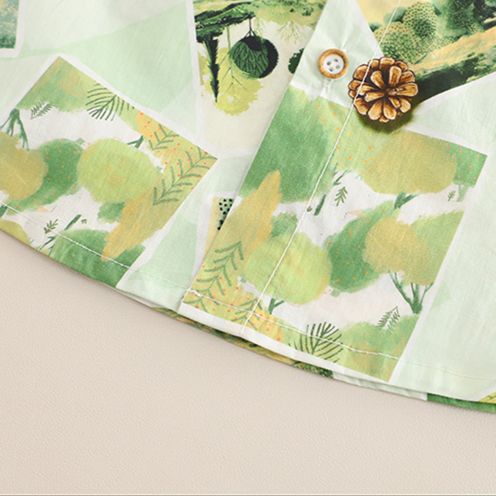 Boys Green Graphic Printed Shirt With T-Shirt And Shorts Set 3 pc. Sets