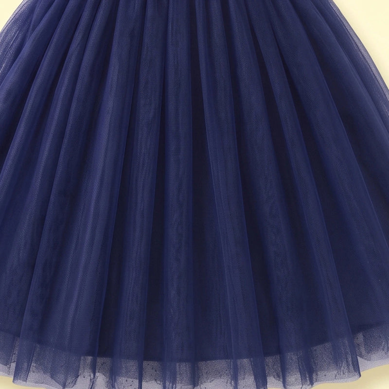Girls Navy Blue One -Shoulder Fit & Flare Party Dress Party Dresses