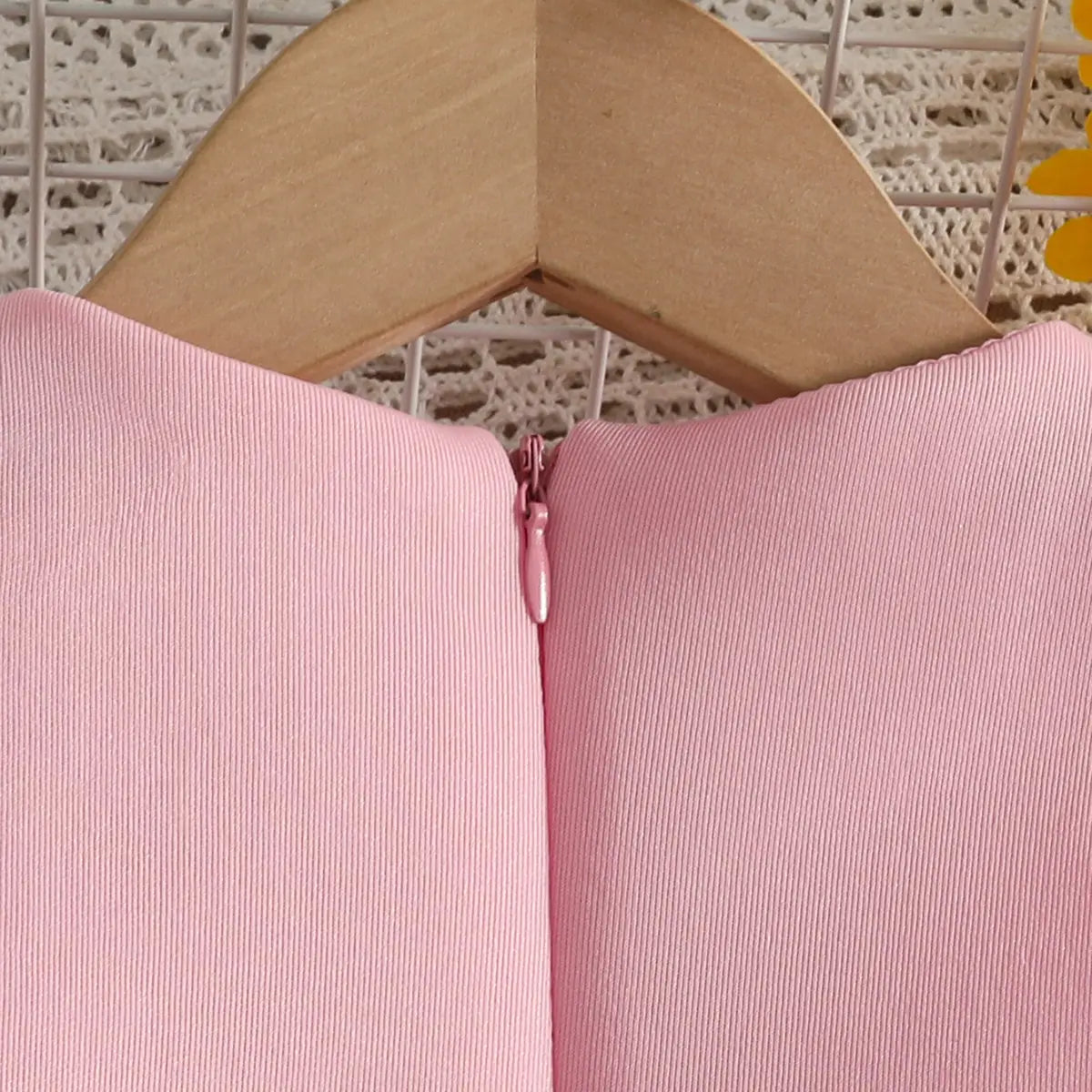 Girls Pink Sleeveless A-line Party Wear Dress With Floral Applique Party Dresses