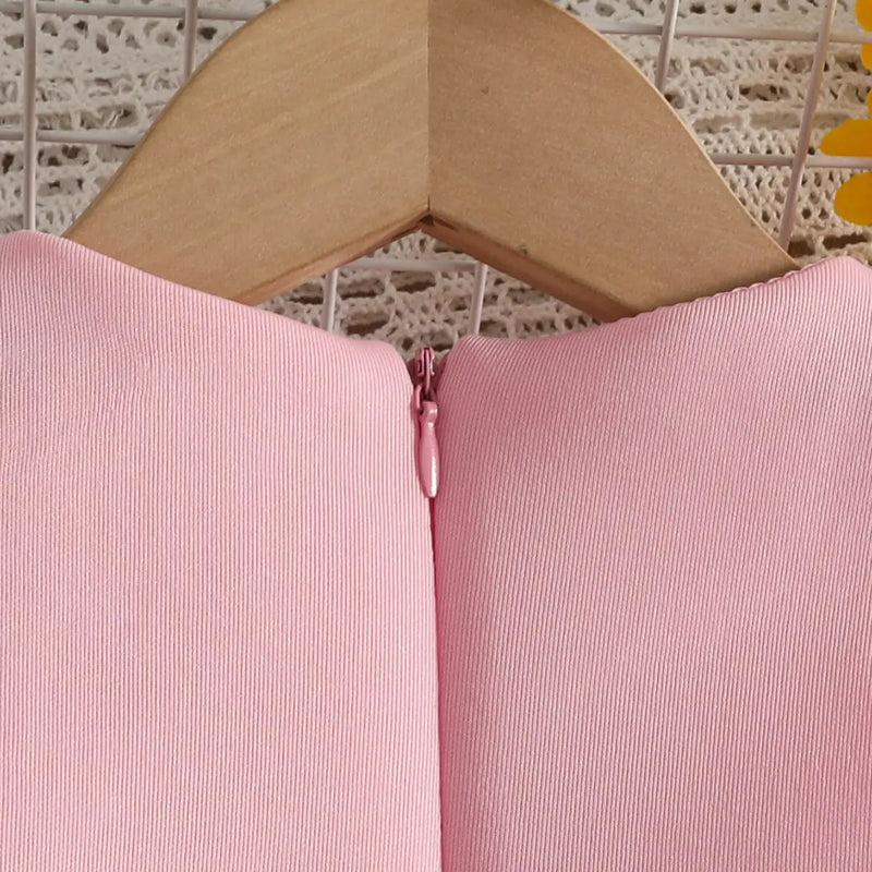 Girls Pink Sleeveless A-line Party Wear Dress With Floral Applique Party Dresses